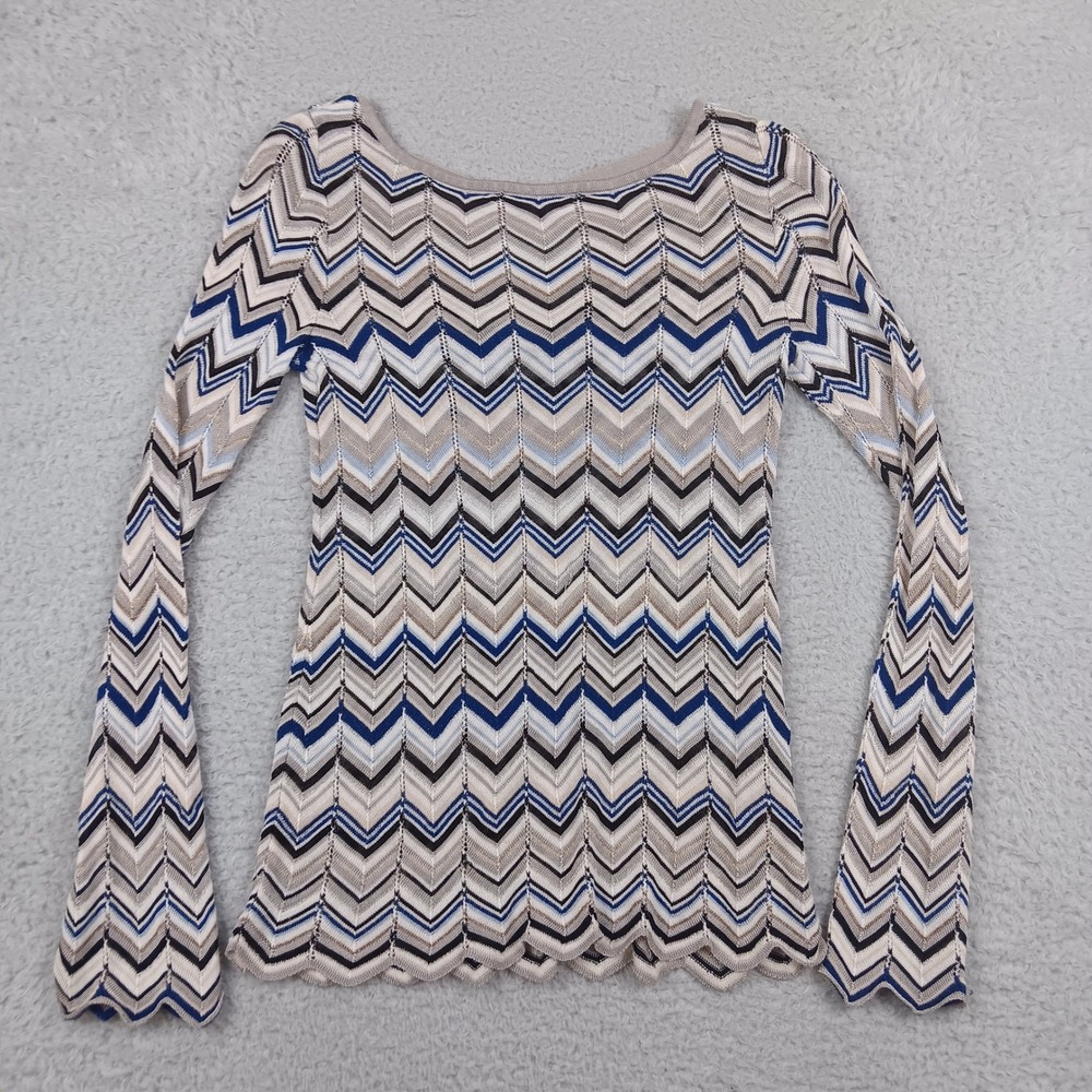 White House Black Market Sweater XS Blue Chevron Lattice V-Neck 570191980